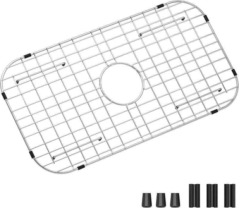 Fritoing Protector Grid 26-1/16" x 14-1/16", Centered Drain with Corner Radius 3-1/2", Stainless Steel Material for Kitchen Sink Centered Drain with Corner Radius - Image 1